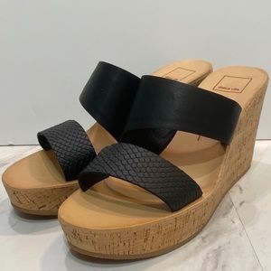 Dolce Vita Cork Wedge Platform Black Sandals